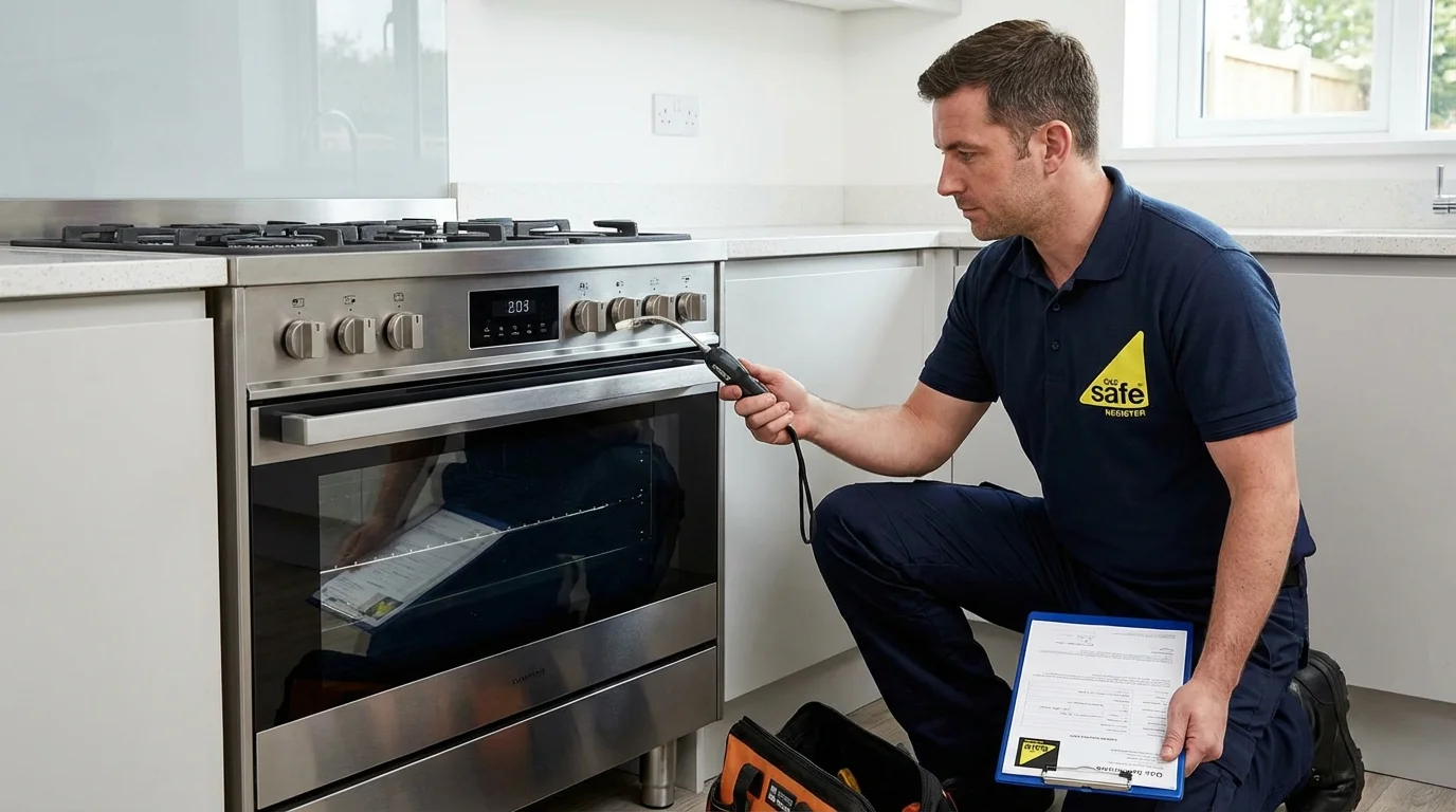Engineer installing a gas cooker