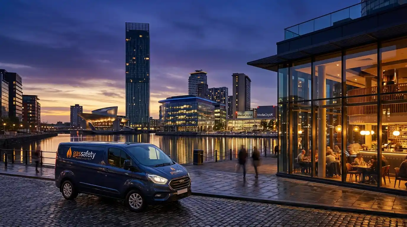 Commercial kitchen with stainless steel appliances